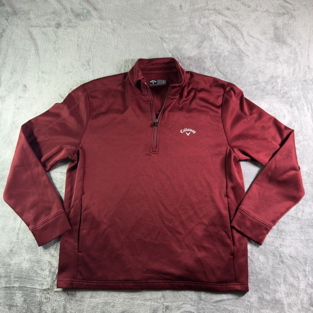 Callaway Golf Sweater Men's Large Burgundy Red‎ Long Sleeve Pockets Logo